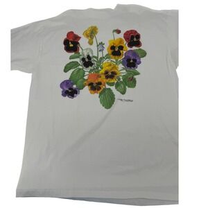 Vintage 90s Roger Swainston T-Shirt Mens XL White Pansy Floral USA